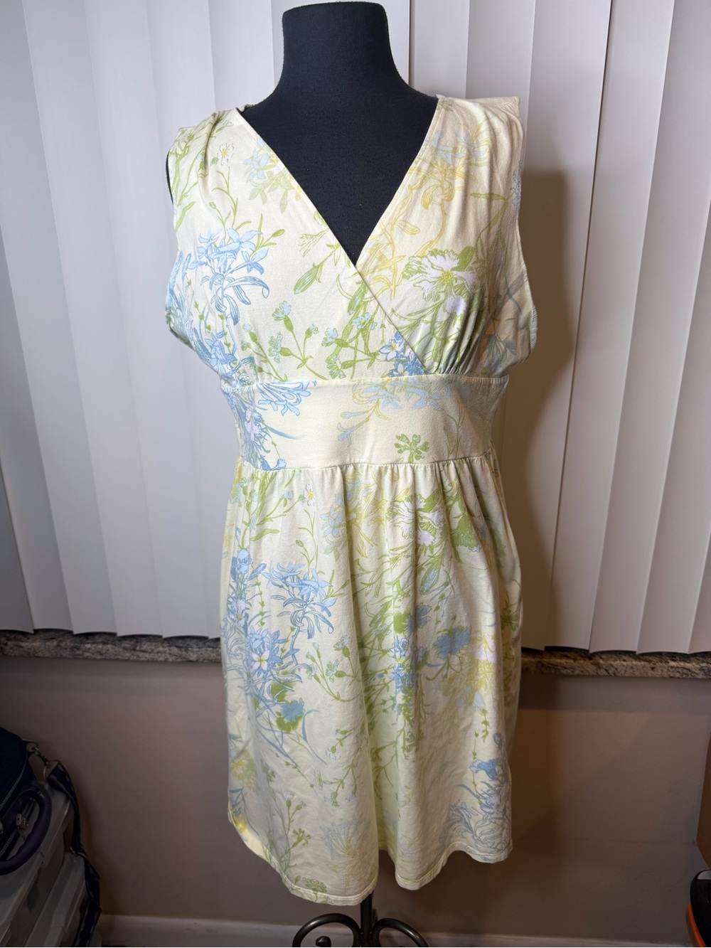 Carribean Joe Cotton Light Butter Yellow Floral Sleeveless Dress SZ Petite Large